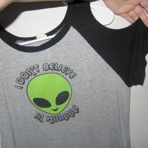 "I DON'T BELIEVE IN HUMANS" Alien Cold Shoulder Shoulder Tee